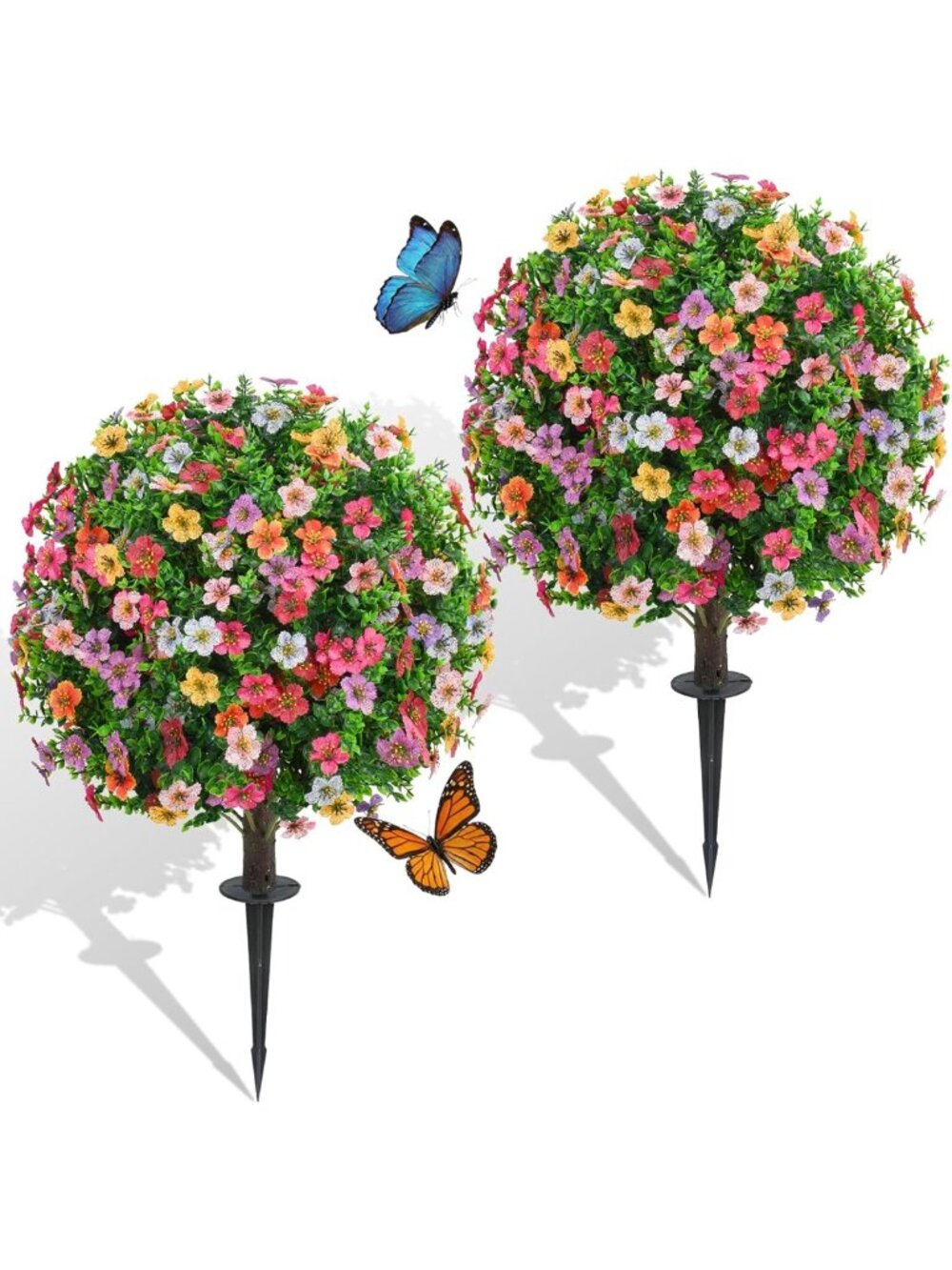 Vibrant Multi-Color 24" Artificial Flower Topiary Trees - Set of 2 for Home